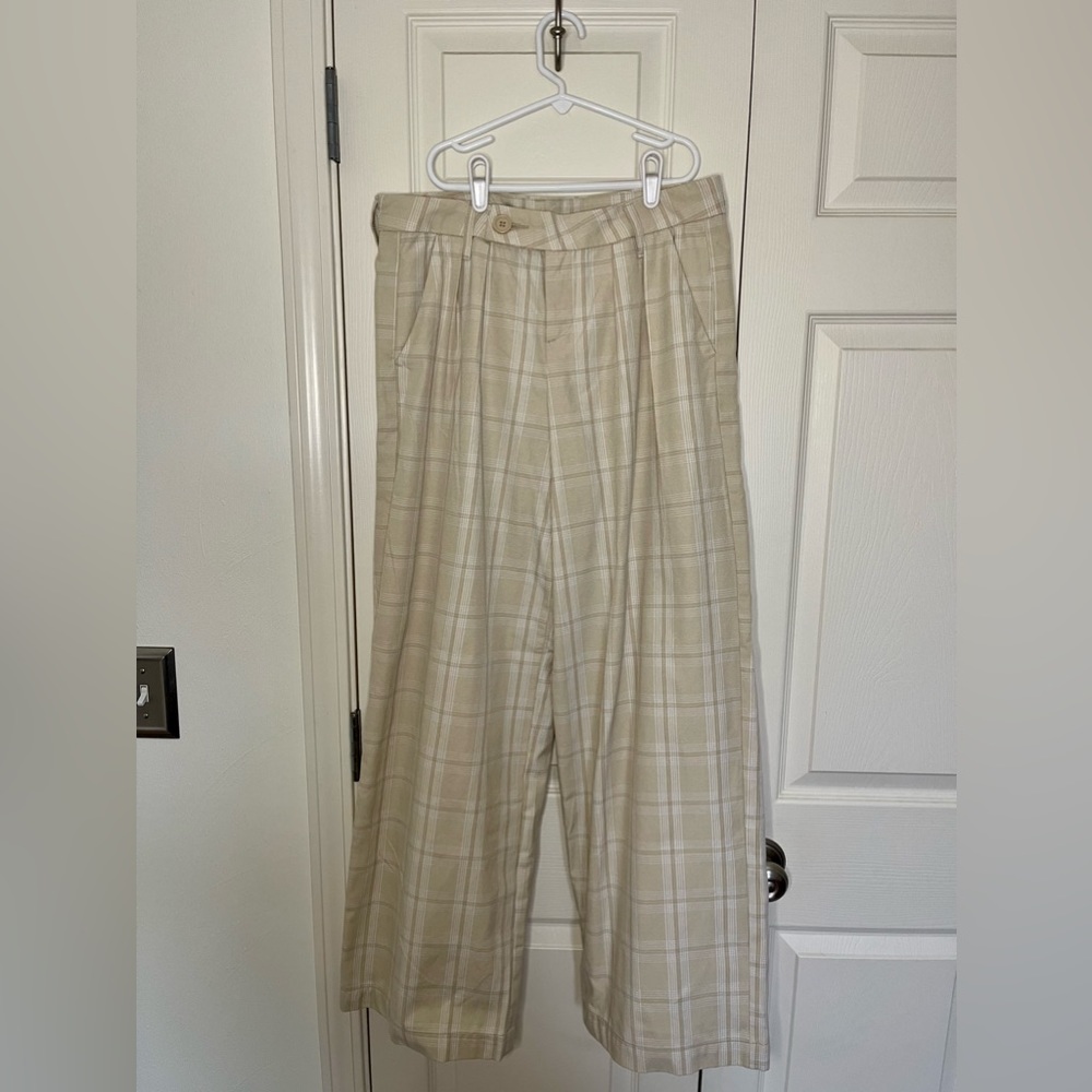Tan plaid, low-rise, wide leg pants